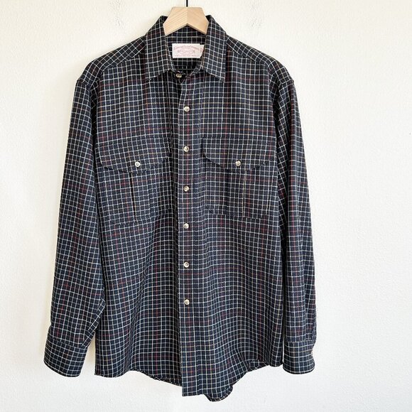 CC Filson Shirt Blue 100% Wool Check Plaid Flannel Button Down Outdoor